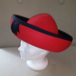 Vintage Simon Chang for Kate's Millinery red furfelt hat with blue trim